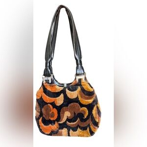 Aetna Vintage 60s Groovy Hippie Psychedelic Shag Carpet Clasp Shoulder Purse